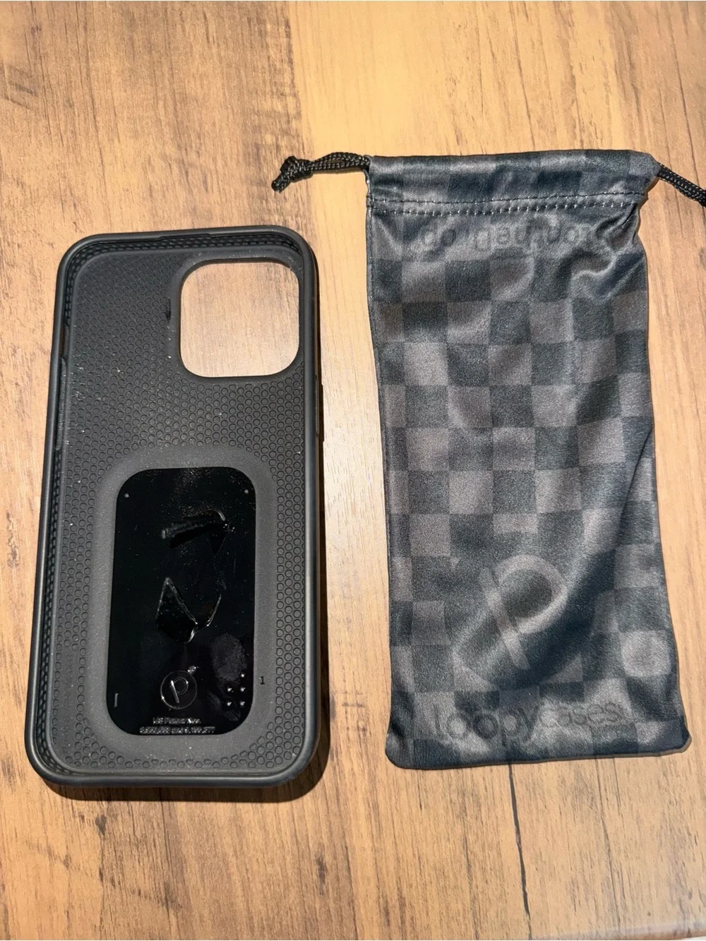 iPhone 15 pro max Loopy Case Black Checkered Grip Phone Case with Loop and Pouch
